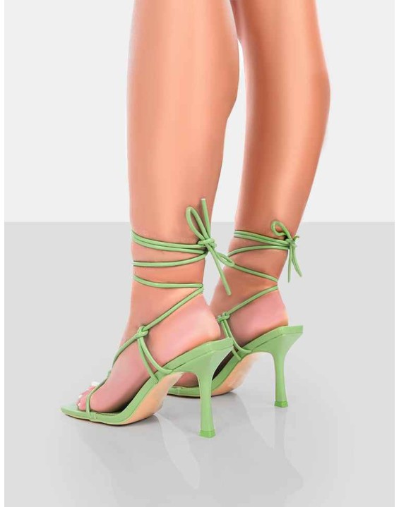 Harriet Green PU Square Toe Lace Up Heels