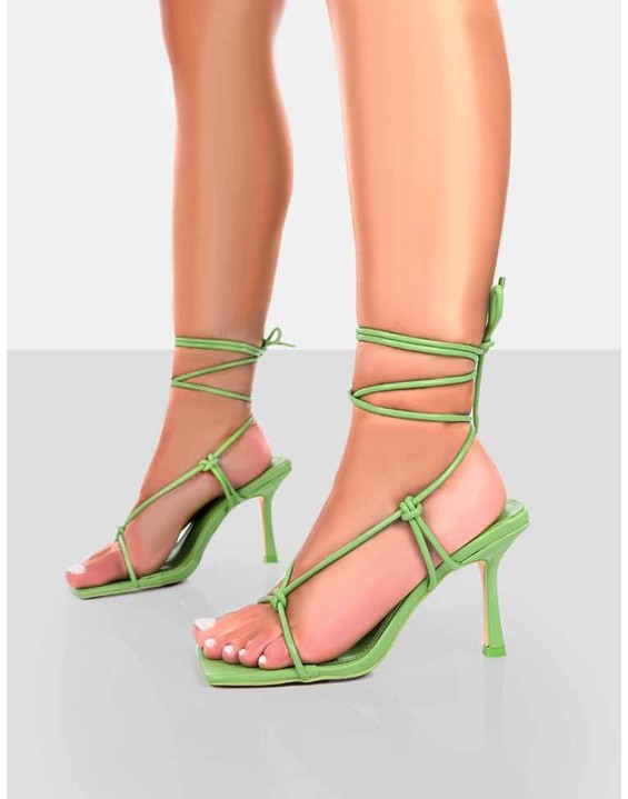 Harriet Green PU Square Toe Lace Up Heels