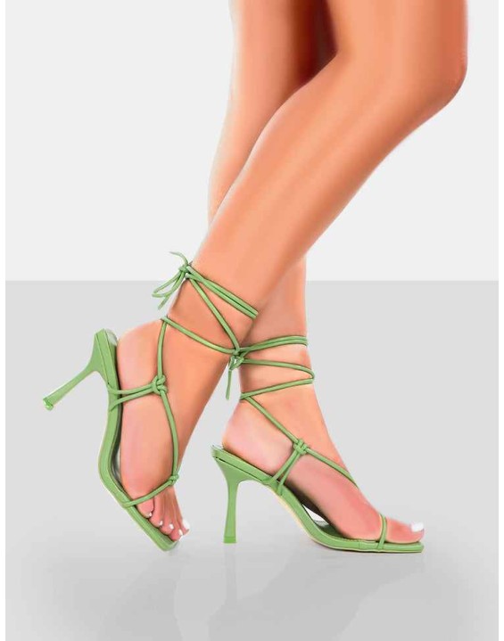 Harriet Green PU Square Toe Lace Up Heels