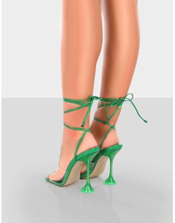 Bly Green Patent Perspex Cake Stand Lace Up Square Toe Heels