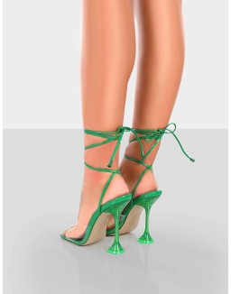Bly Green Patent Perspex Cake Stand Lace Up Square Toe Heels
