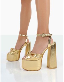 Knot On Gold Pu Knotted Platform High Heeled Sandals