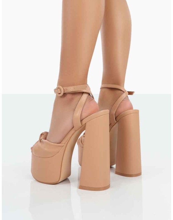 Knot On Nude PU Platform High Heels