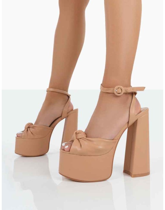 Knot On Nude PU Platform High Heels