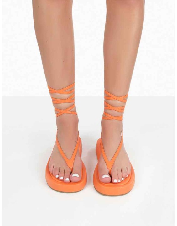Beach Babe Orange Lace Up Toe Thong Flatform Sandals