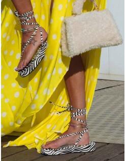 Beach Babe Zebra Lace Up Toe Thong Flatform Sandals
