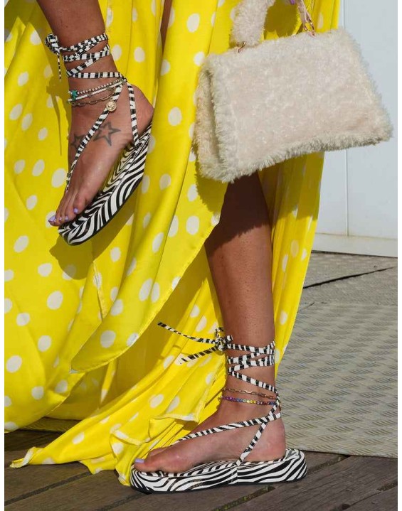 Beach Babe Zebra Lace Up Toe Thong Flatform Sandals
