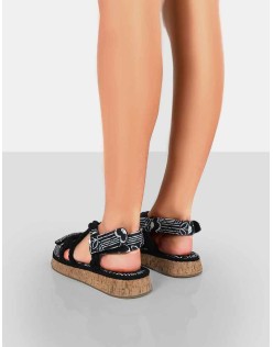 Miami Black Printed Rope Flatform Lace Up Sandals
