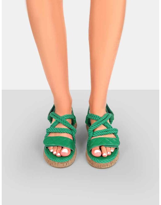 Miami Green Rope Flatform Lace Up Sandals
