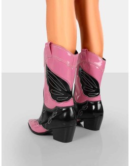 Howdy Pink Patent Pointed Toe Western Cowboy Ankle Boots