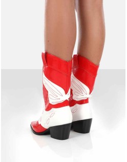 Howdy Red Patent Pointed Toe Western Cowboy Ankle Boots