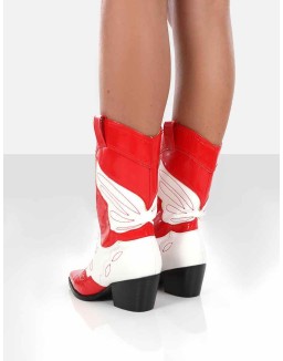 Howdy Red Patent Pointed Toe Western Cowboy Ankle Boots