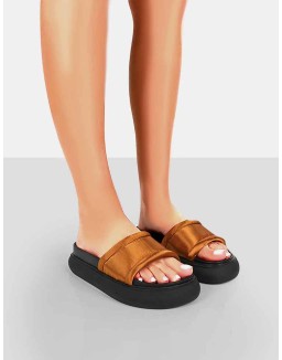 Demi Wide Fit Brown Satin Slider Sandals