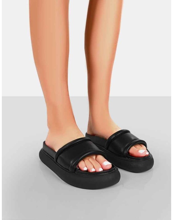 Demi Black PU Slider Sandals