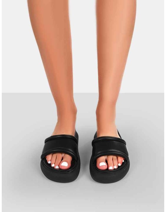 Demi Black PU Slider Sandals
