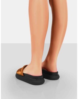 Demi Brown Satin Slider Sandals