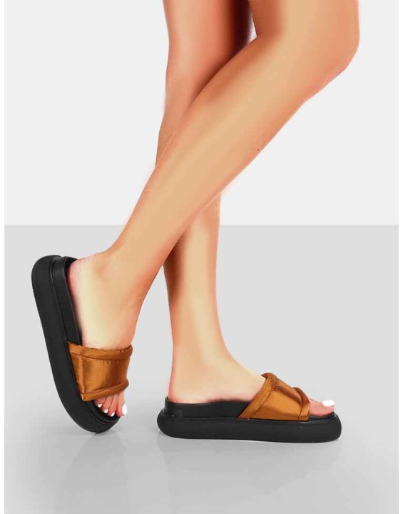 Demi Brown Satin Slider Sandals