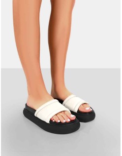 Demi Ecru PU Slider Sandals