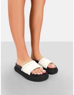 Demi Ecru PU Slider Sandals