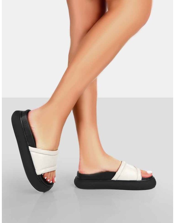 Demi Ecru PU Slider Sandals