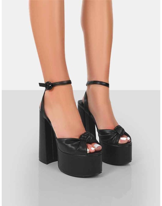 Knot On Black Pu Platform High Heels