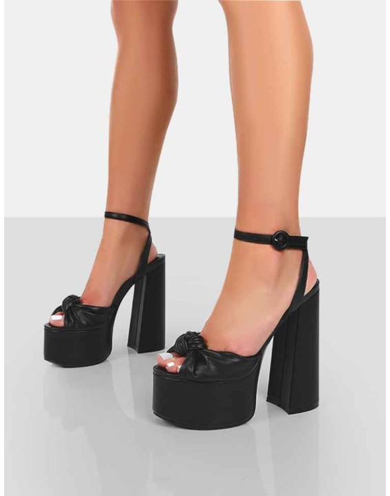 Knot On Black Pu Platform High Heels