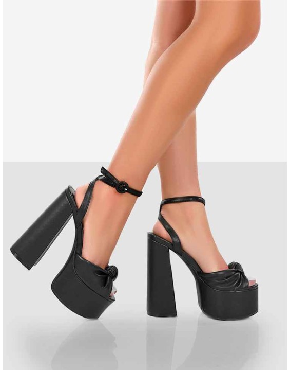 Knot On Black Pu Platform High Heels