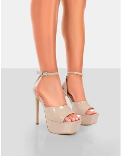 Just Kidding Nude Patent Platform High Heels