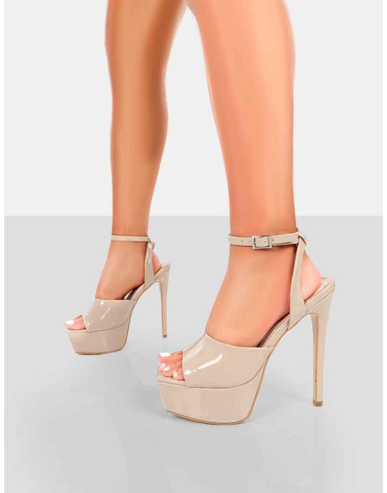 Just Kidding Nude Patent Platform High Heels