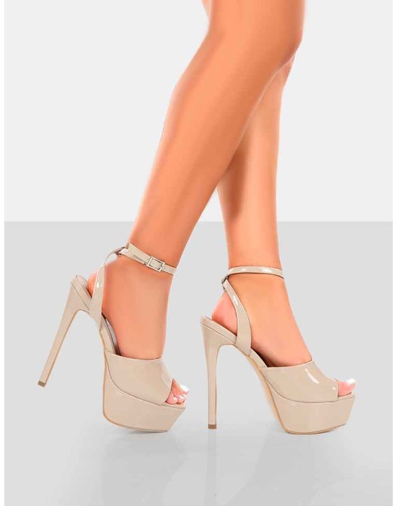Just Kidding Nude Patent Platform High Heels