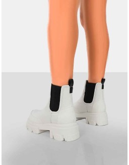 By Midnight White Pu Chunky Sole Chelsea Boots