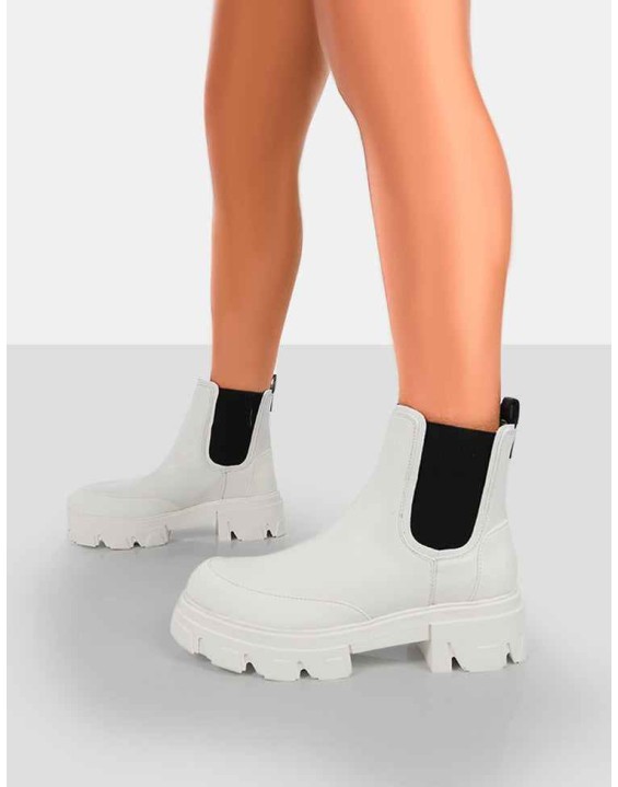 By Midnight White Pu Chunky Sole Chelsea Boots