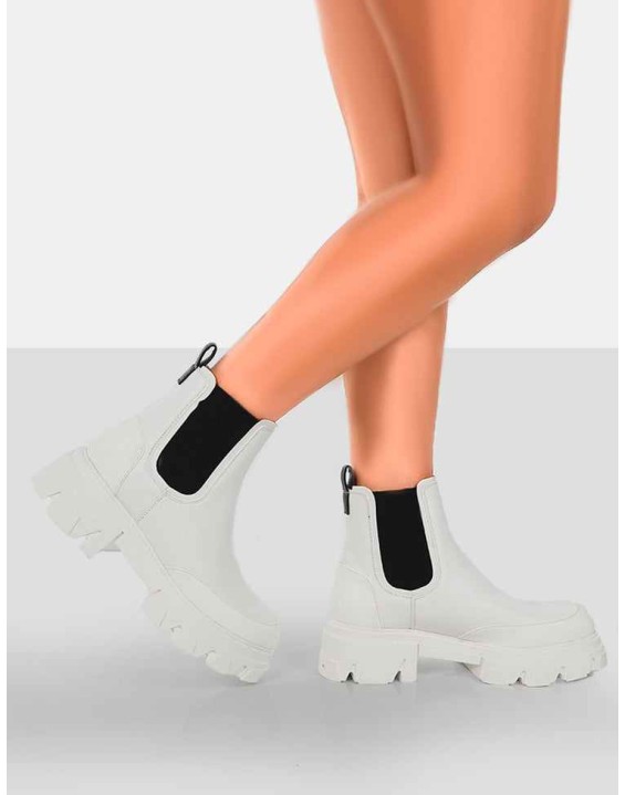 By Midnight White Pu Chunky Sole Chelsea Boots