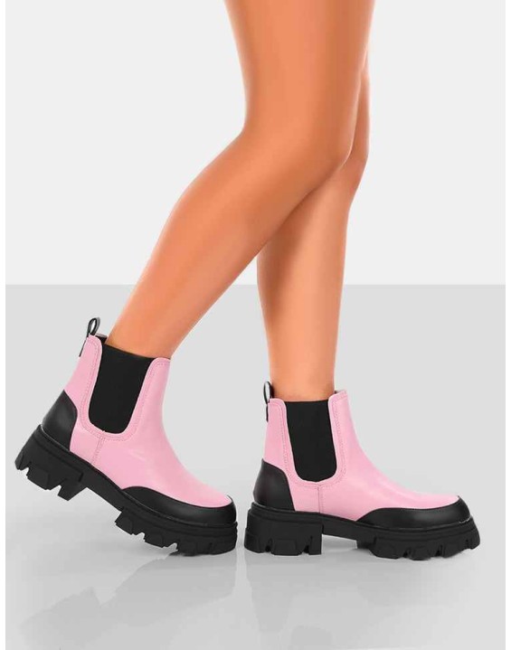 By Midnight Pink Pu Chunky Sole Chelsea Boots