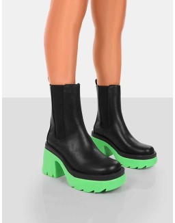 Step Up Black Green PU Heeled Ankle Boots