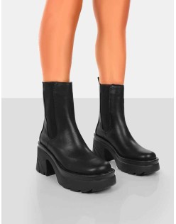 Step Up Black Drench PU Heeled Ankle Boots