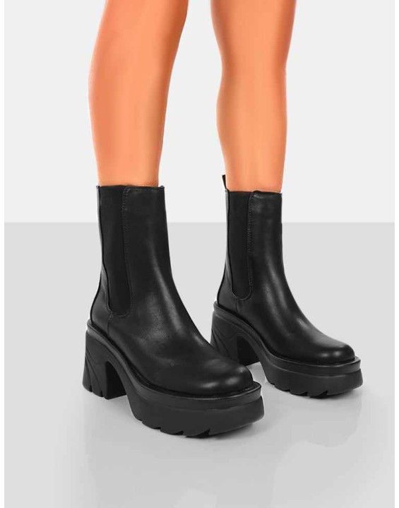 Step Up Black Drench PU Heeled Ankle Boots