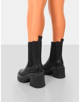 Step Up Black Drench PU Heeled Ankle Boots