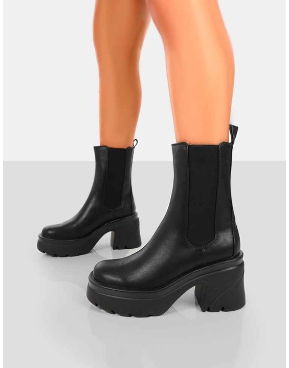 Step Up Black Drench PU Heeled Ankle Boots