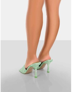 Swirl Green Print Square Toe Heeled Mules