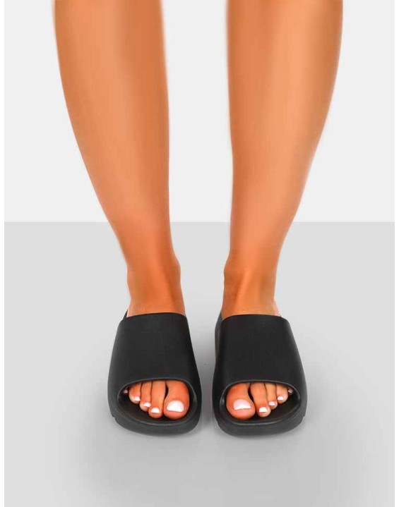 Brady Black Rubber Flat Slider Sandals