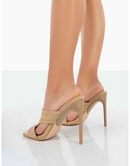 Novee Nude Lycra Cut Out Heeled Mules