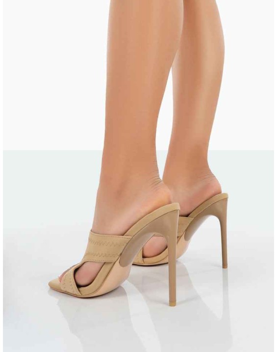 Novee Nude Lycra Cut Out Heeled Mules