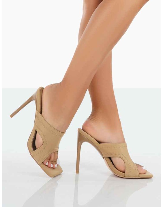 Novee Nude Lycra Cut Out Heeled Mules