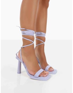 L'amour Lilac Pu Square Toe Lace Up High Heels
