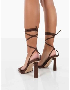 L'amour Chocolate Immi Suede Square Toe Lace Up High Heels