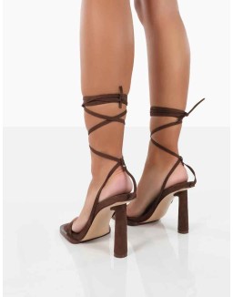 L'amour Chocolate Immi Suede Square Toe Lace Up High Heels