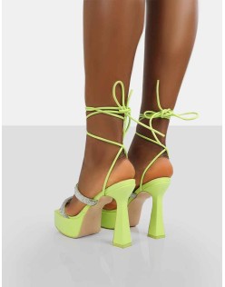 Opal Lime Diamanté Lace Up Platform Heels