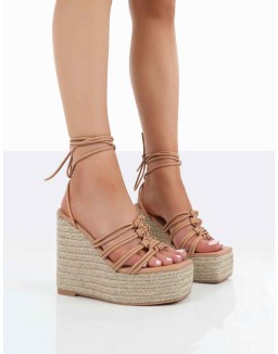 Chakkra Nude PU High Heeled Sandal Wedges