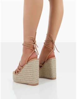 Chakkra Nude PU High Heeled Sandal Wedges